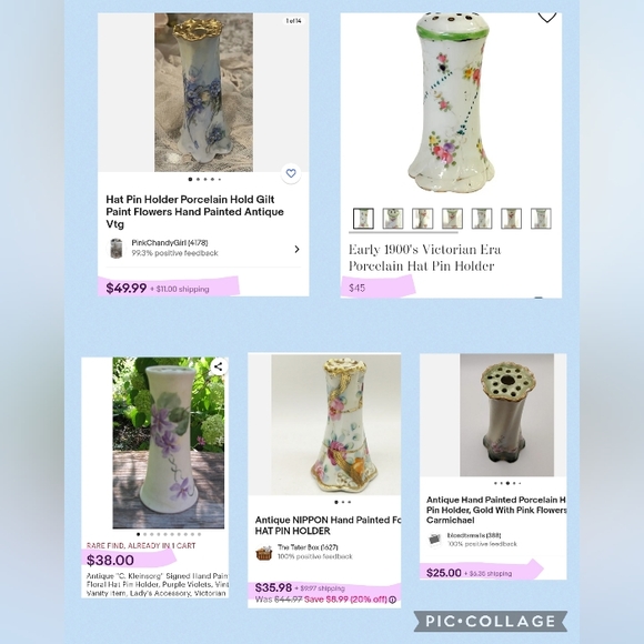 Antique Hand Painted Porcelain Gold Gilded Hat Pin Holder - PRISTINE - Picture 13 of 14